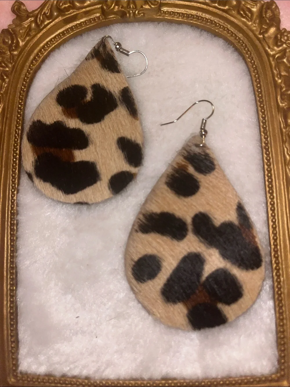 Leopard Print Teardrop Earrings - Brown